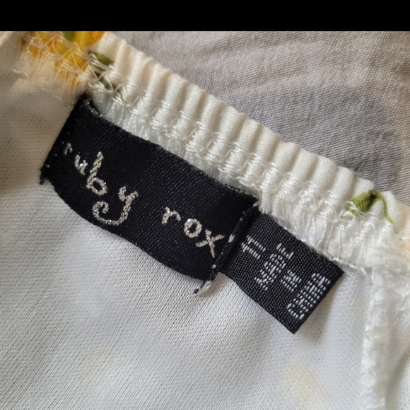 RUBY ROX Juniors SZ 11 white swiss dot w/ yellow floral print fit flare dress. A - Picture 3 of 12